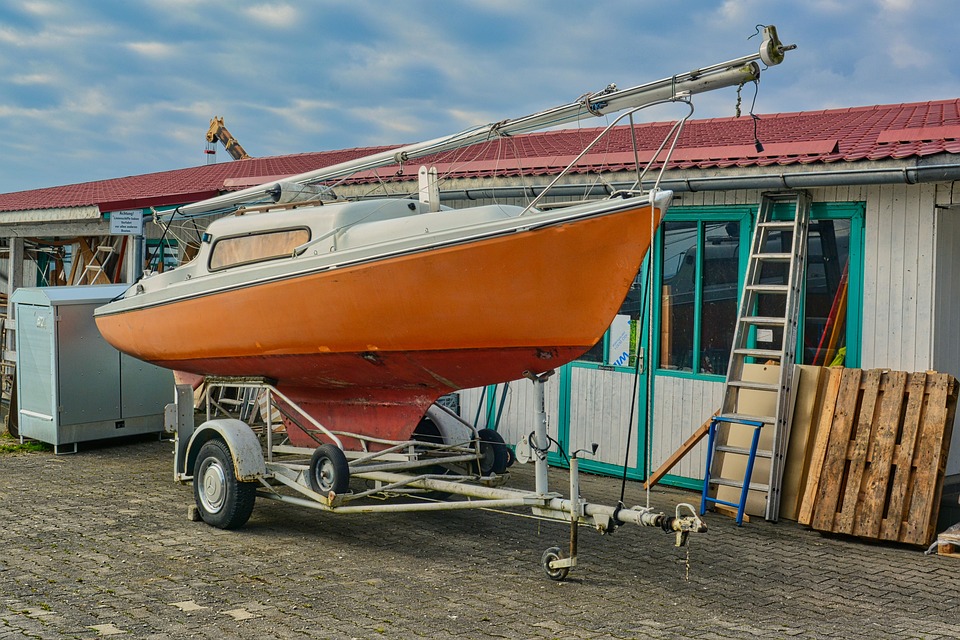 Boat securely fastened on trailer