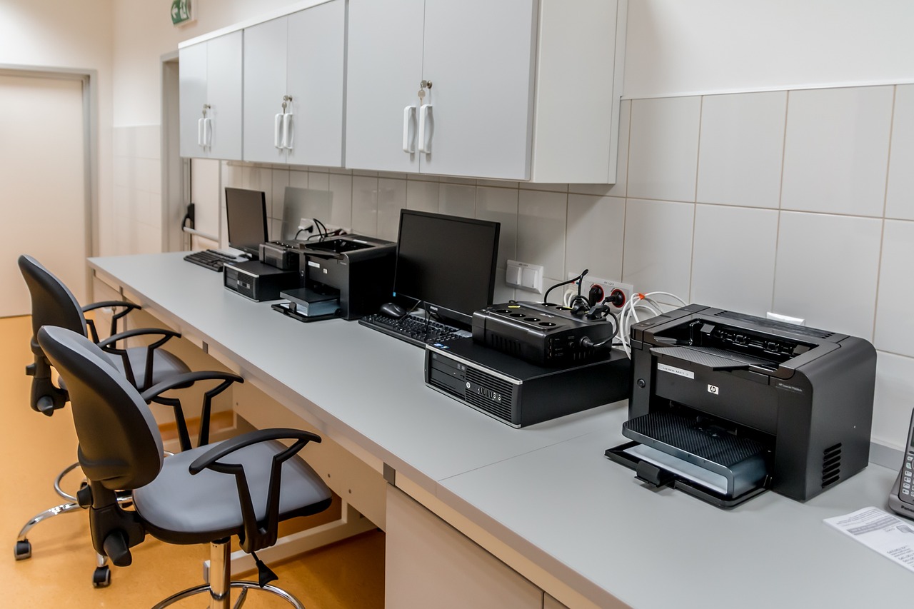 Engineering consultancy workspace featuring advanced technology and printing solutions