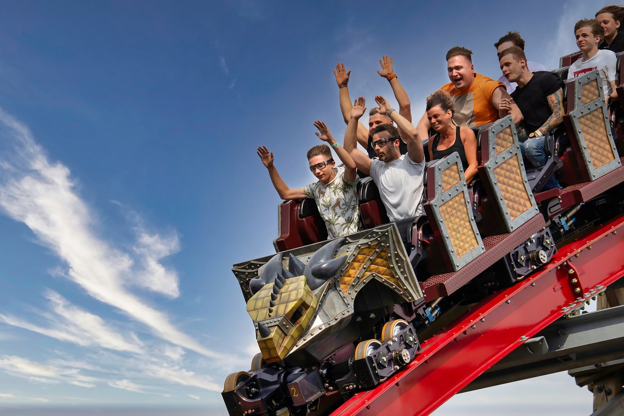 Thrill seekers on a roller coaster