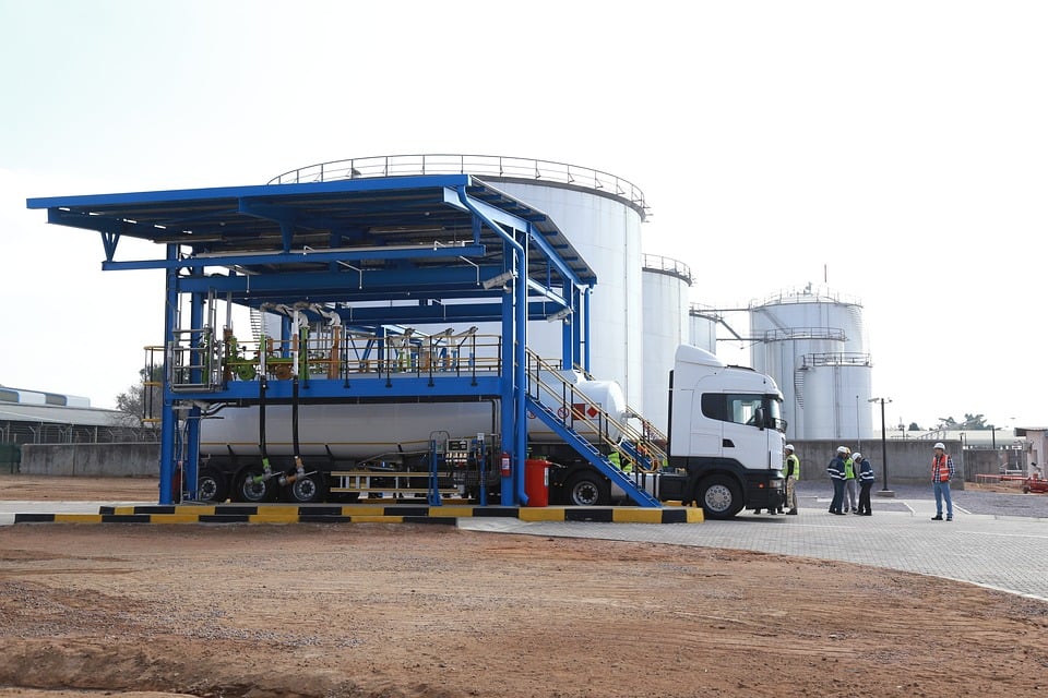 White truck at propane filling station