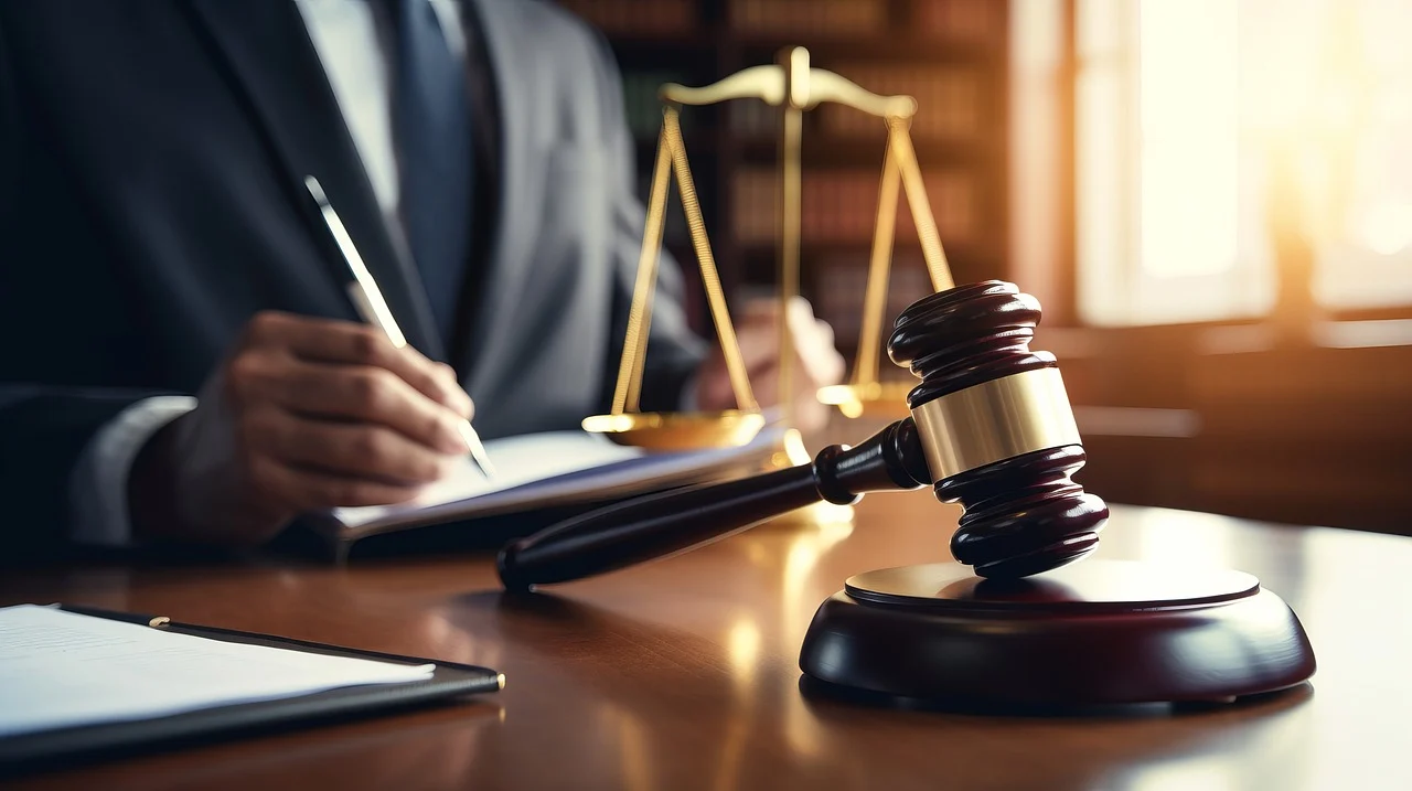Judge prepared to render verdict with gavel