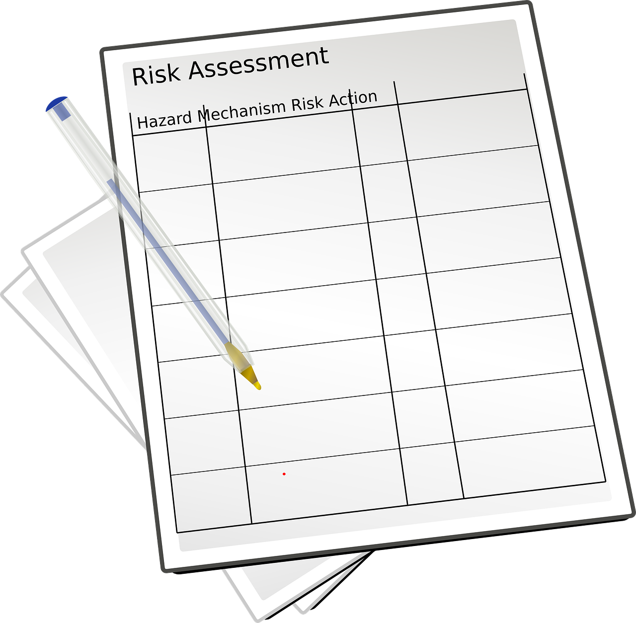 Illustration of a risk and hazard assessment checklist being reviewed on a chart