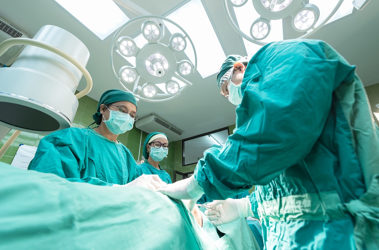 Surgical team at work in a hospital operating theatre