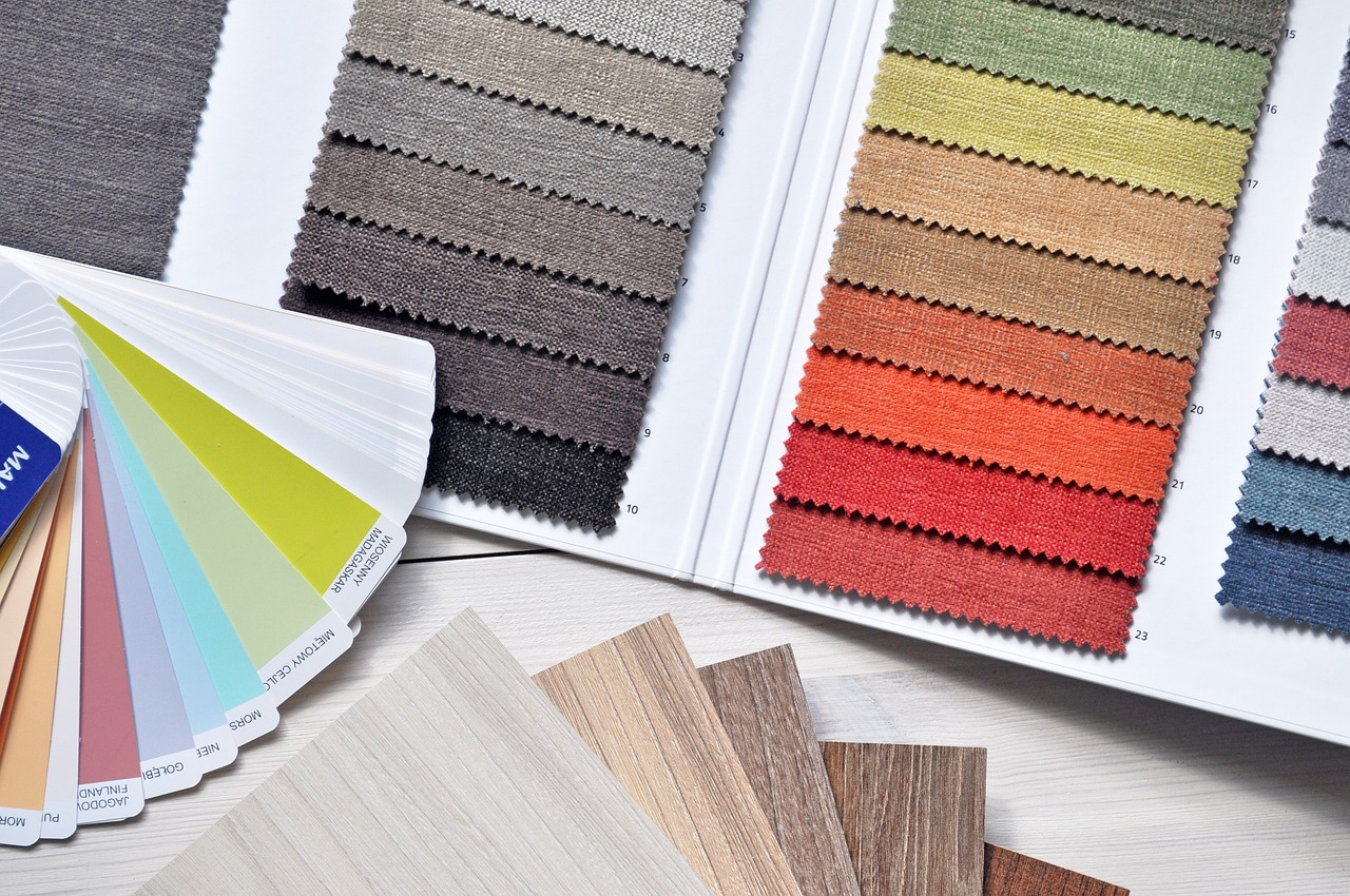 Fabric swatches arranged for selection