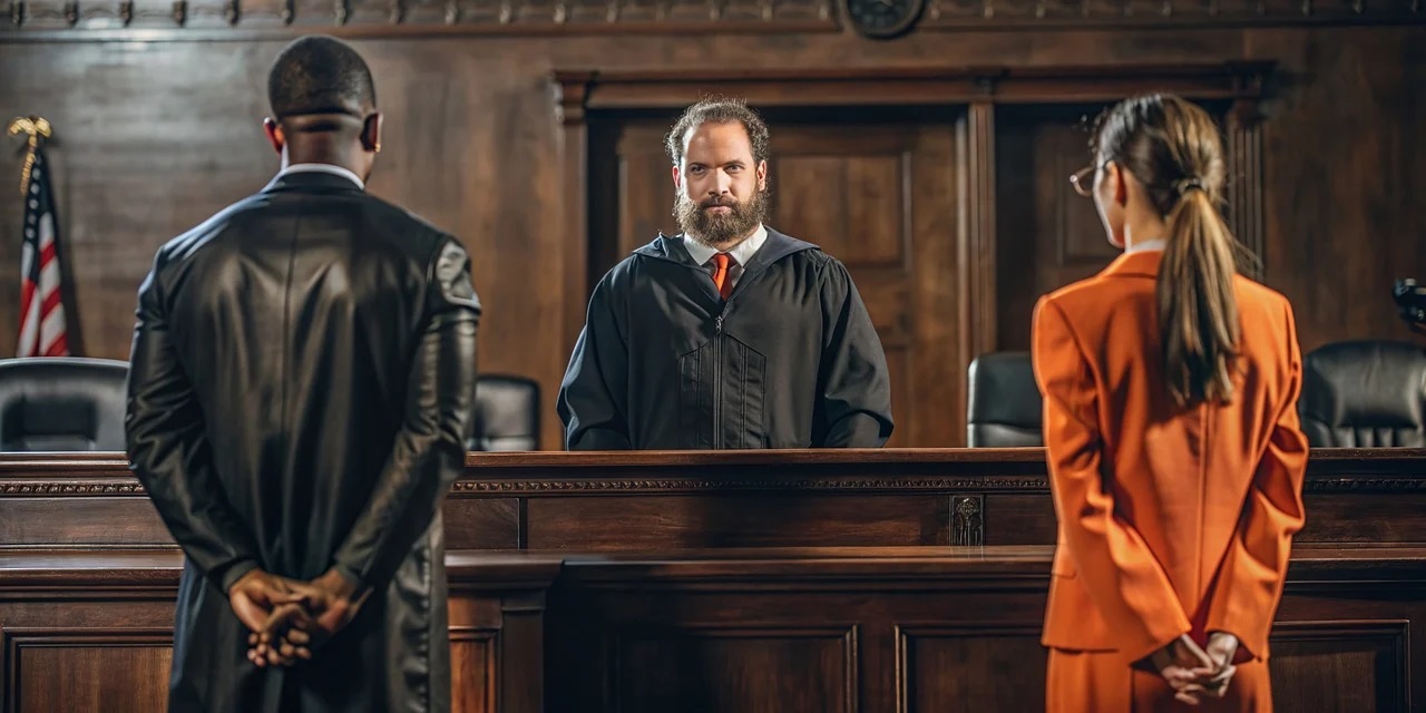 Attorneys addressing the judge in a courtroom setting