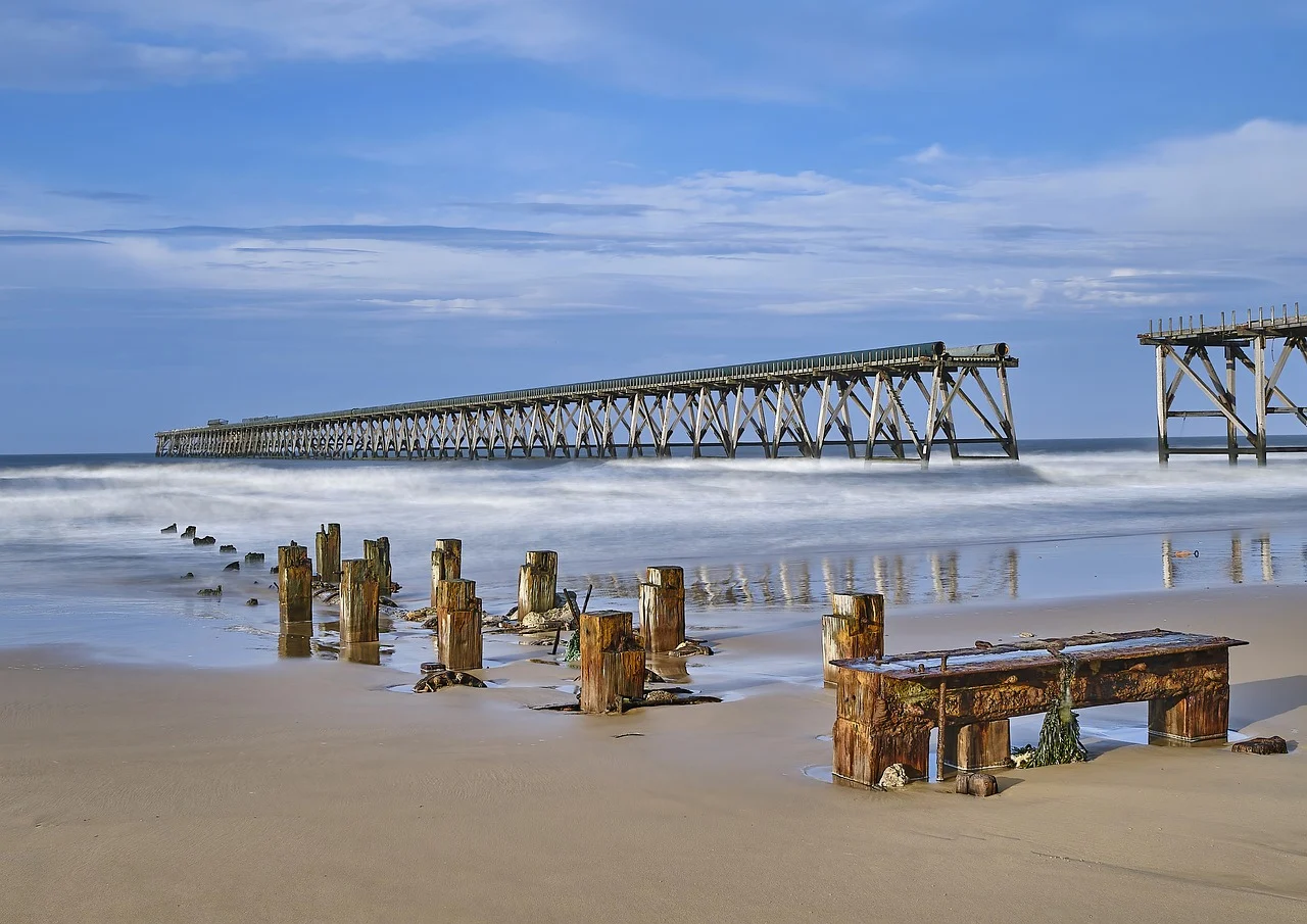 Storm-ravaged pier partially destroyed