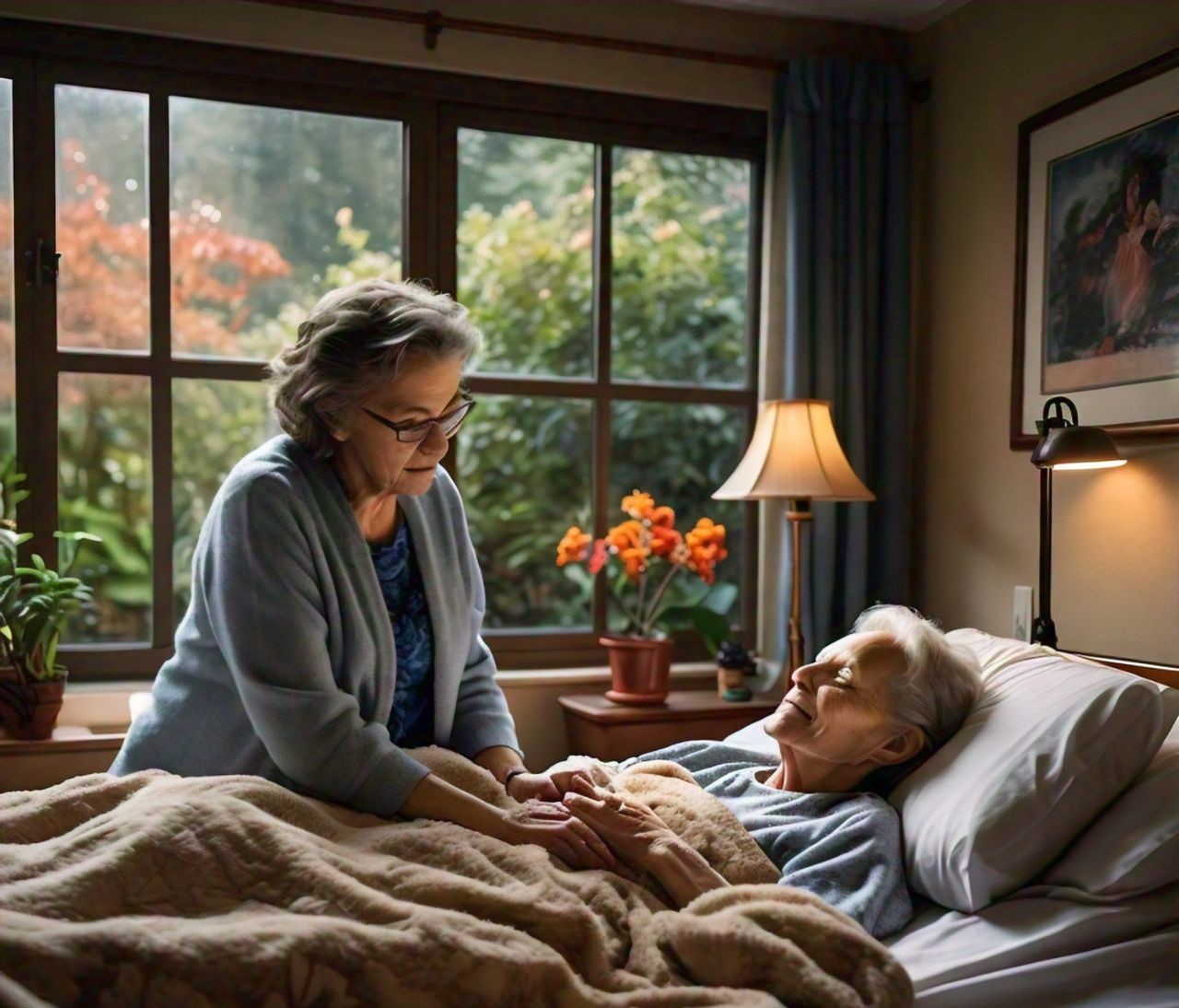 Patient and caregiver at hospice
