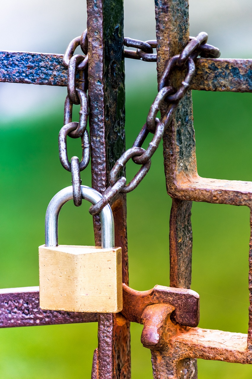 A locked company gate, symbolizing shutdown due to environmental disaster or regulatory action.