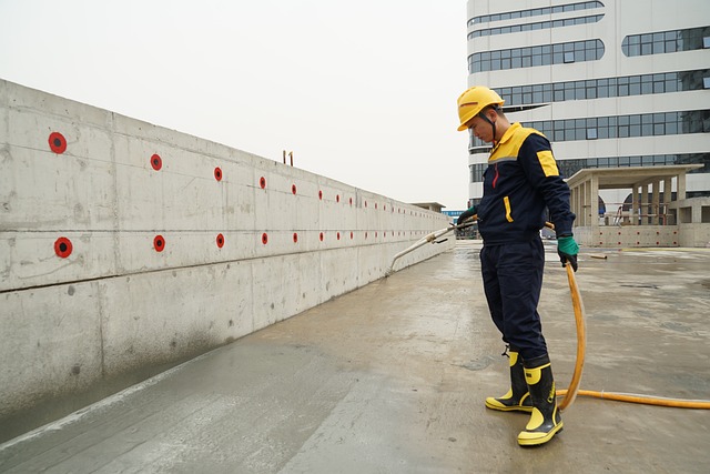 Worker applying waterproofing on terrace