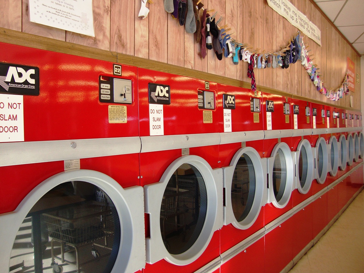 Row of washing machines in a laundromat