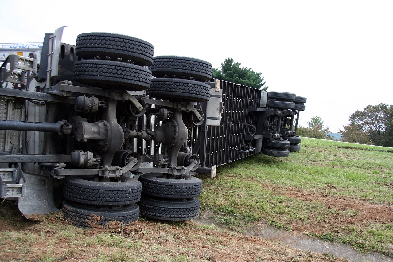 Overturned dry van on the highway