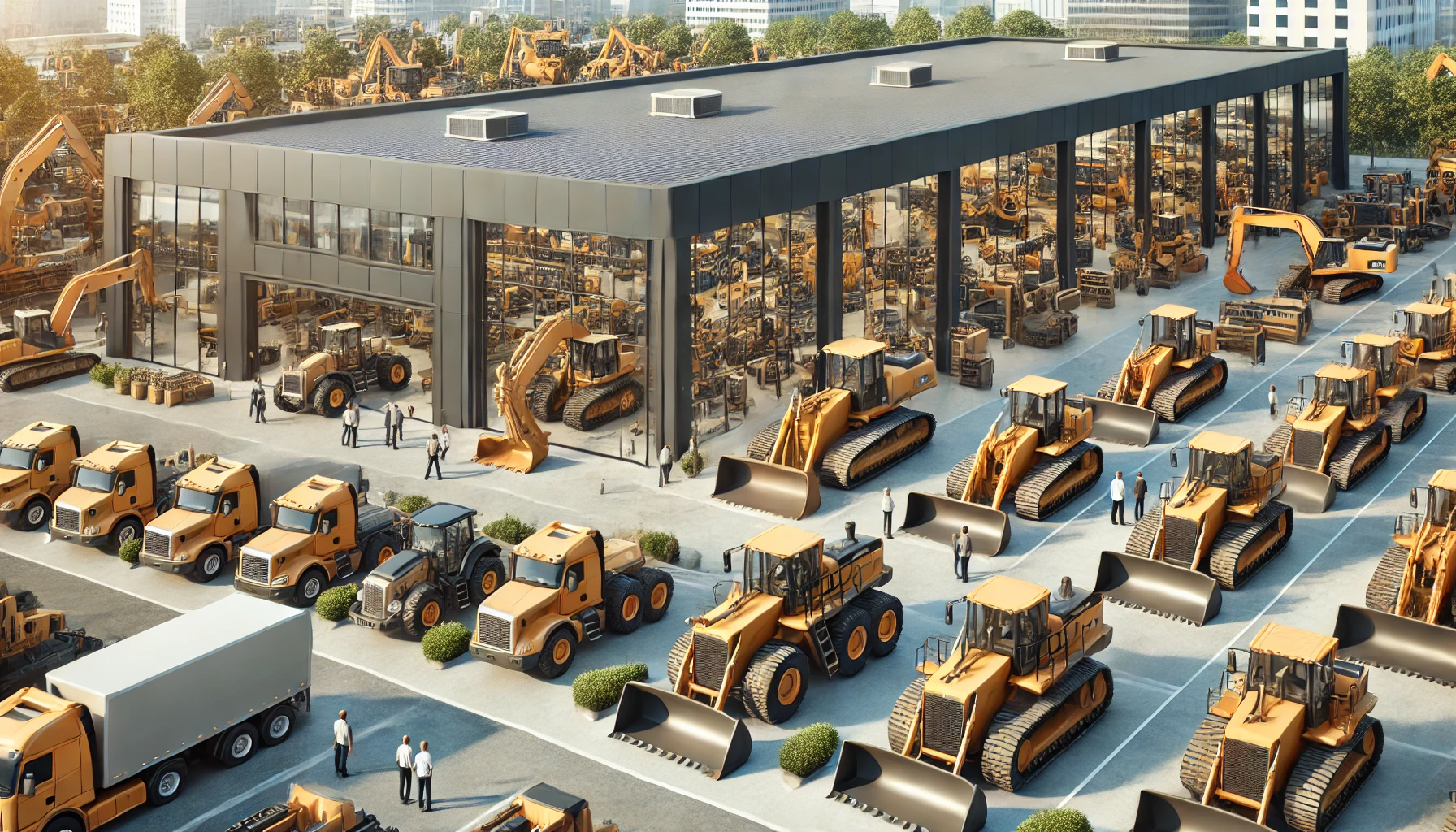 Heavy Equipment Dealership with Industrial Machinery Display