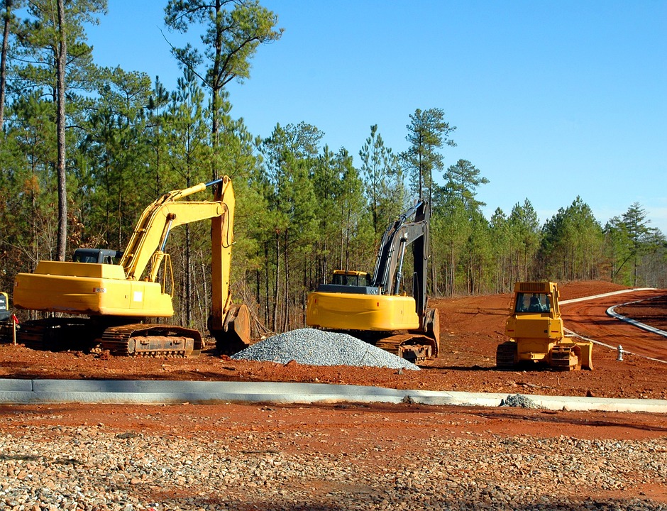 Excavation and grading machinery on-site