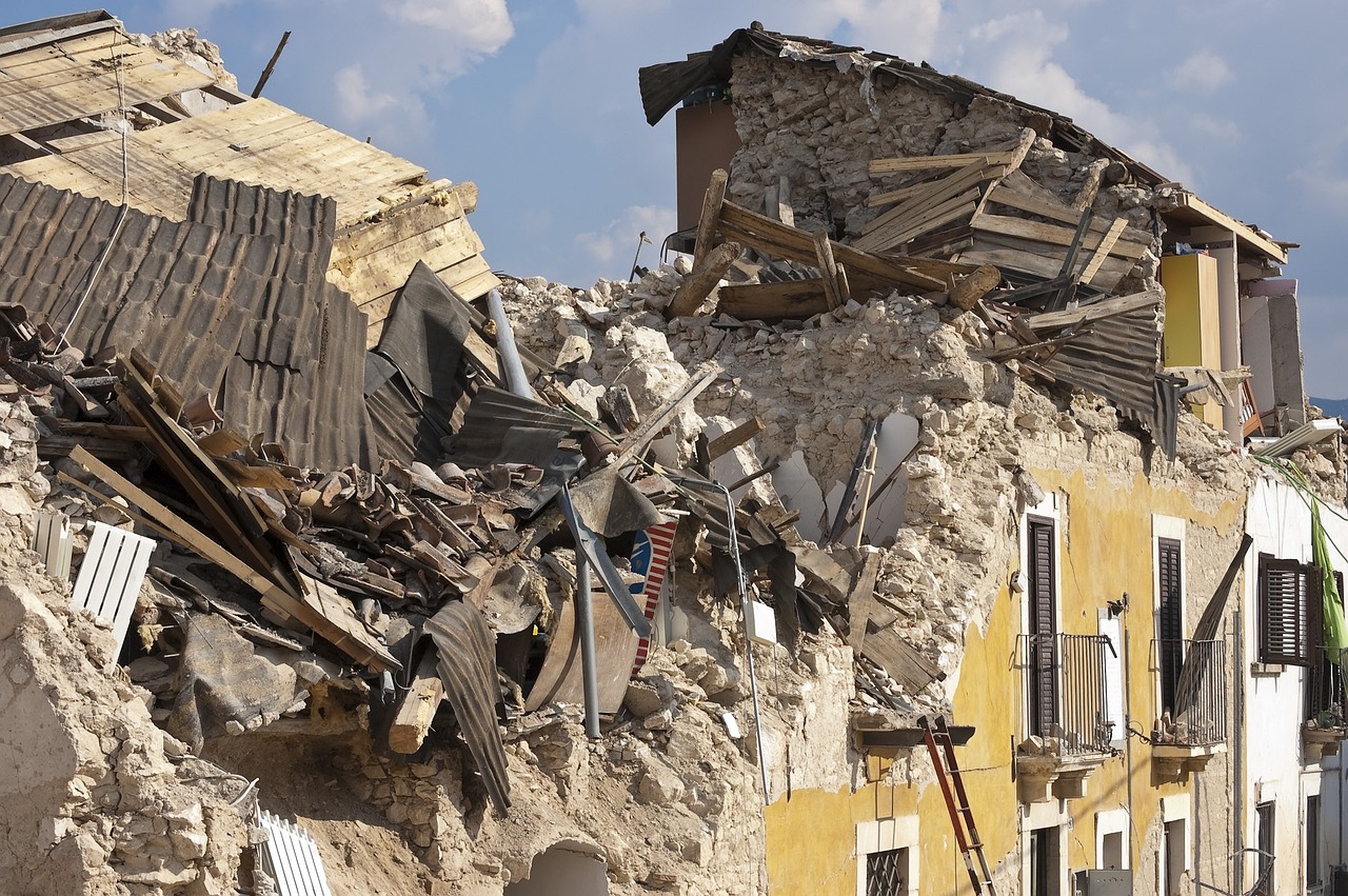 Earthquake destruction and rubble