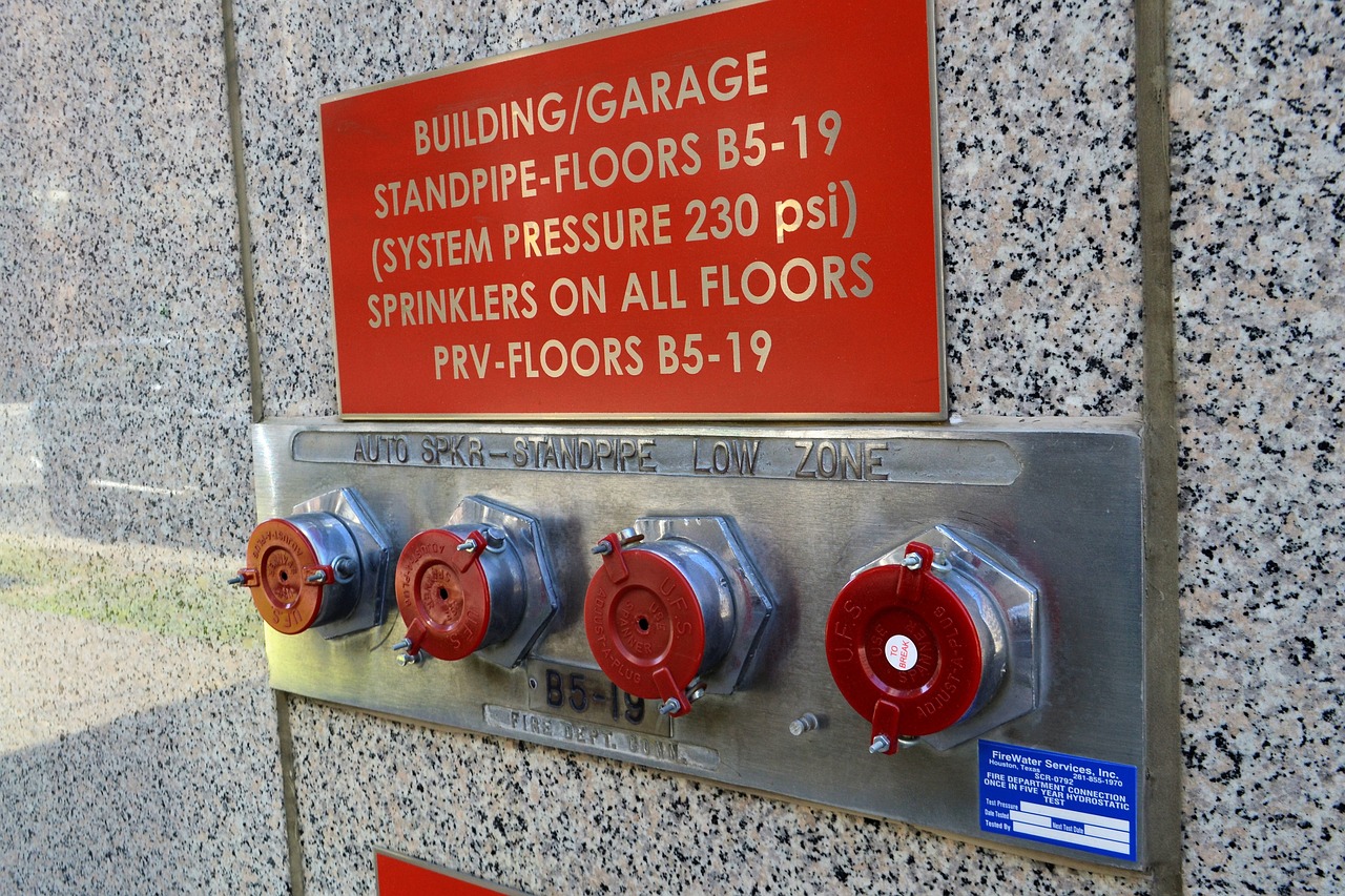 Connection panel labeled for building standpipe and sprinkler system