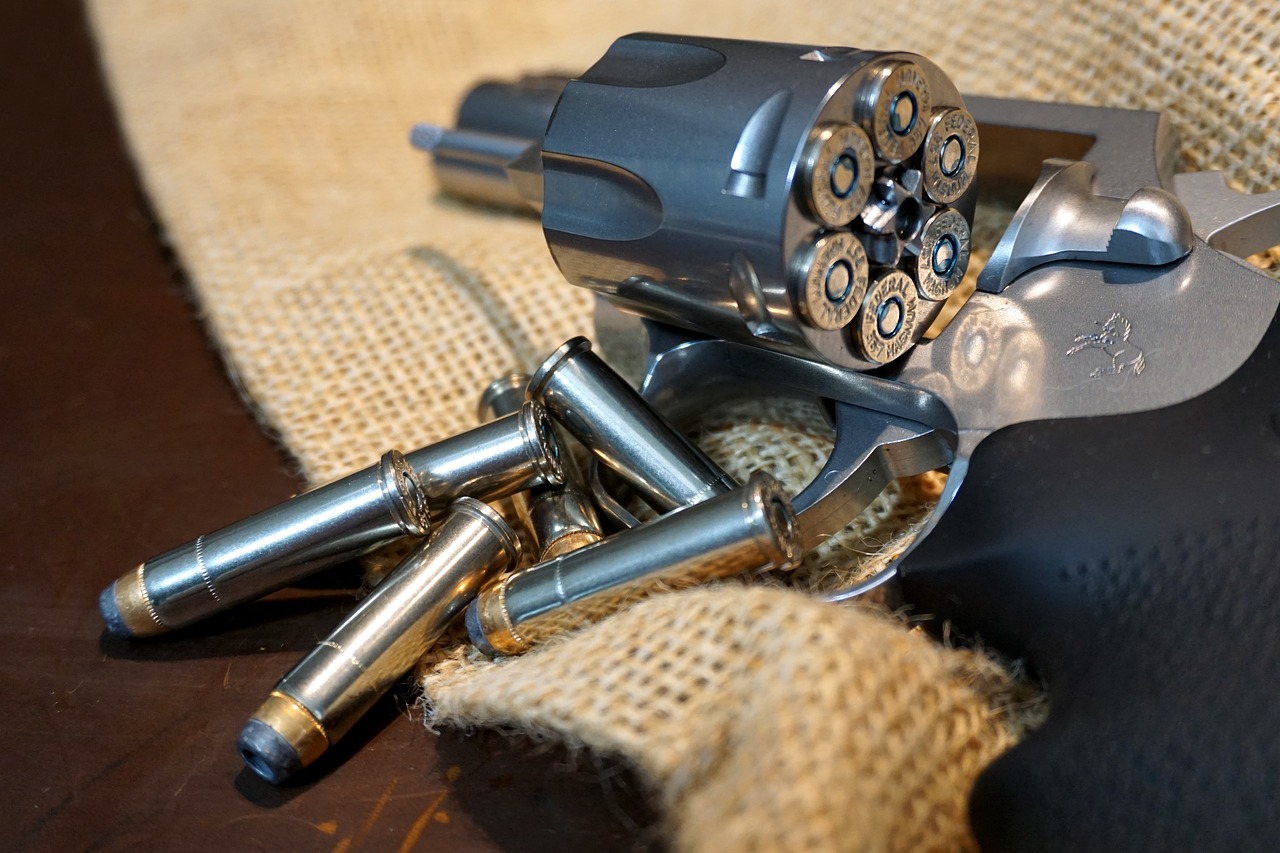 Loaded pistol with bullets in chamber