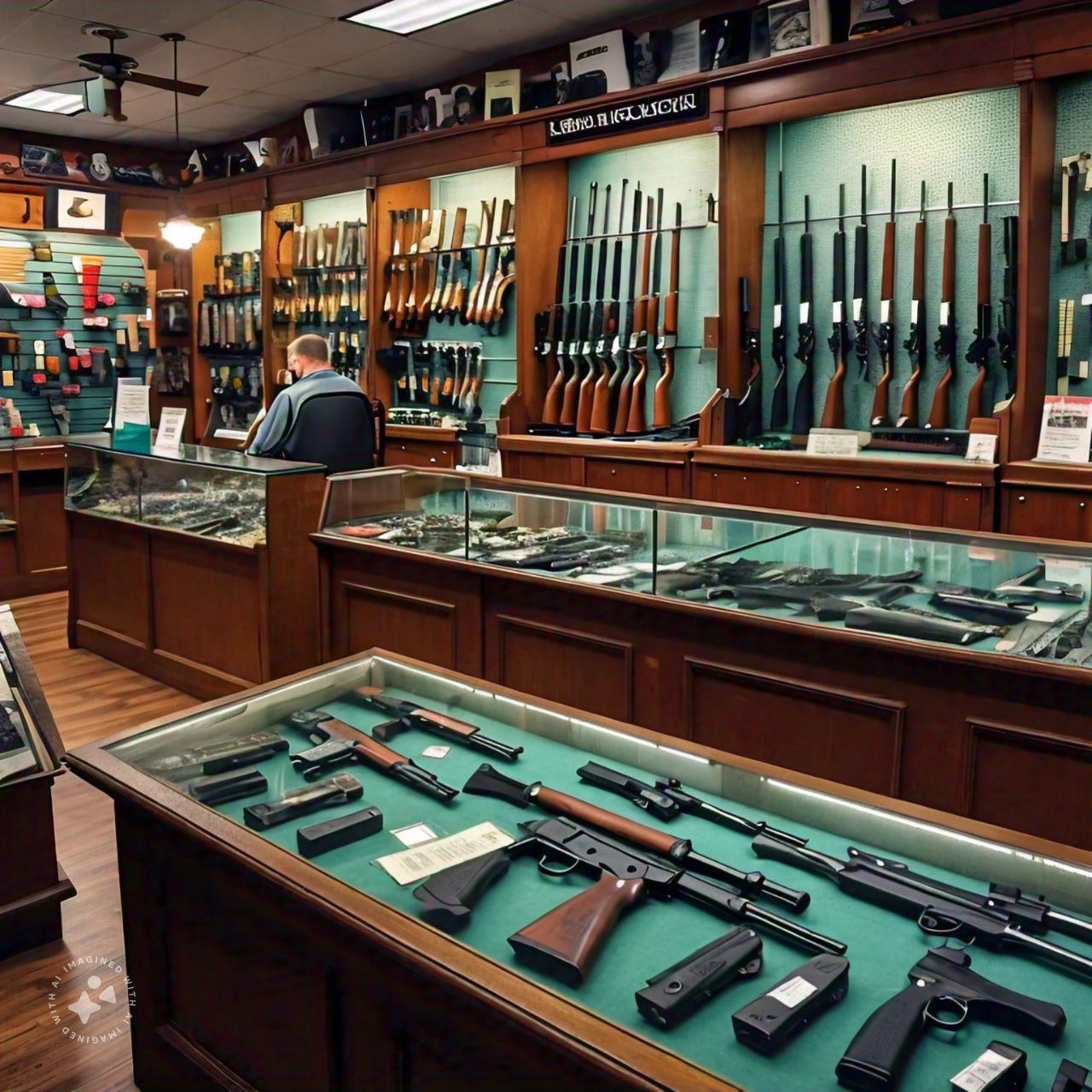 Firearms on display at a gun shop