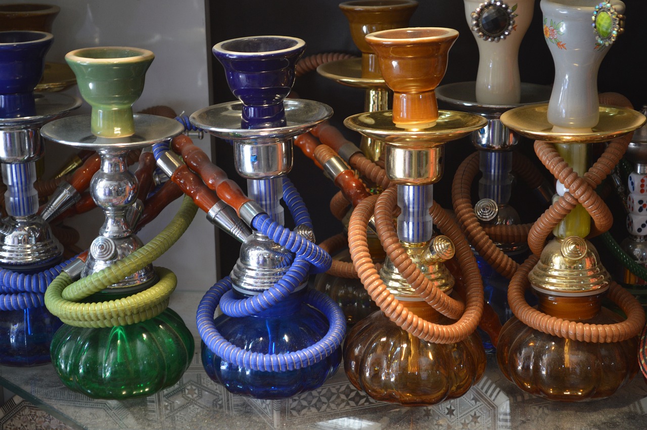 Hookahs on display at a smoke shop