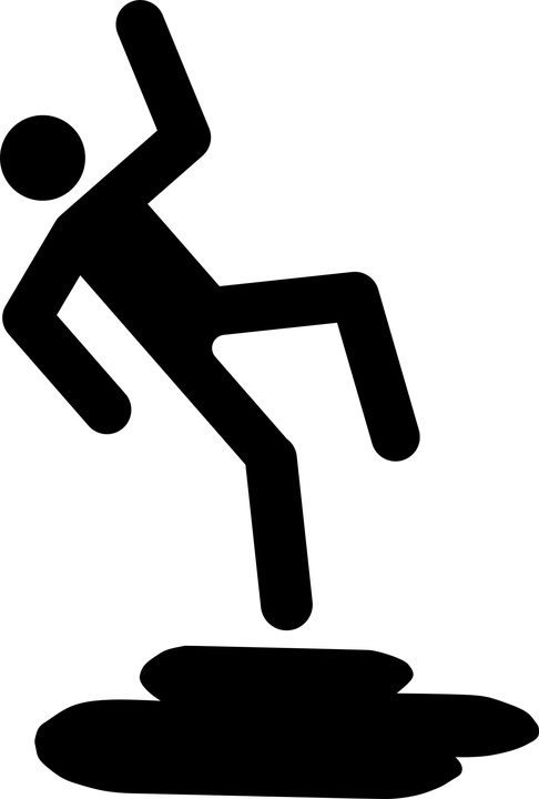 Person slipping on a wet floor.