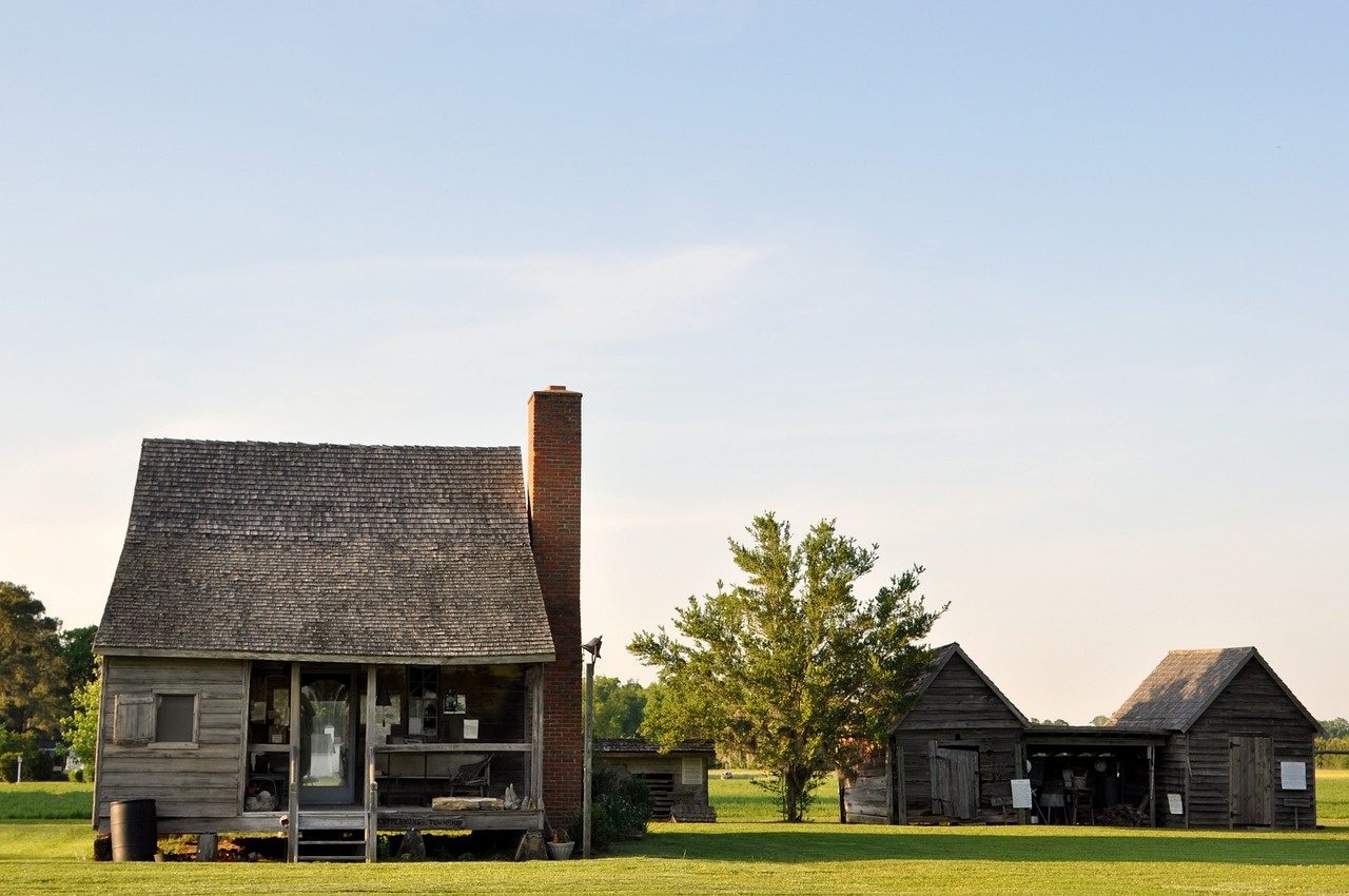 A rustic rural farmhouse