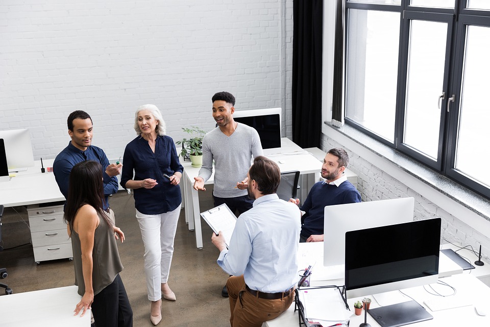 Marketing professionals engage in creative brainstorming session.