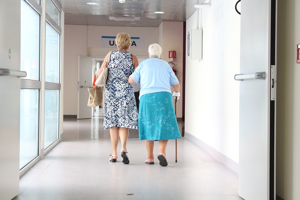 Paratransit driver assists senior passenger to her destination.