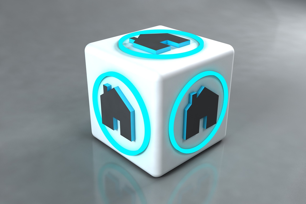 Real estate cube, homes illuminated